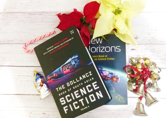 Gollancz Book of South Asian Science Fiction w/ Xmas ornaments